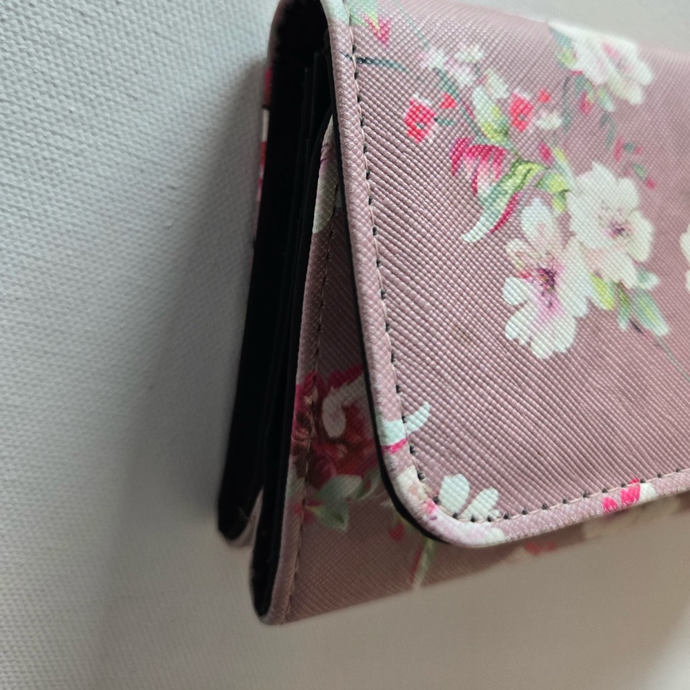 Tahari Pink Floral Print Wallet Clutch Snap Closure Saffiano Style - Picture 8 of 9